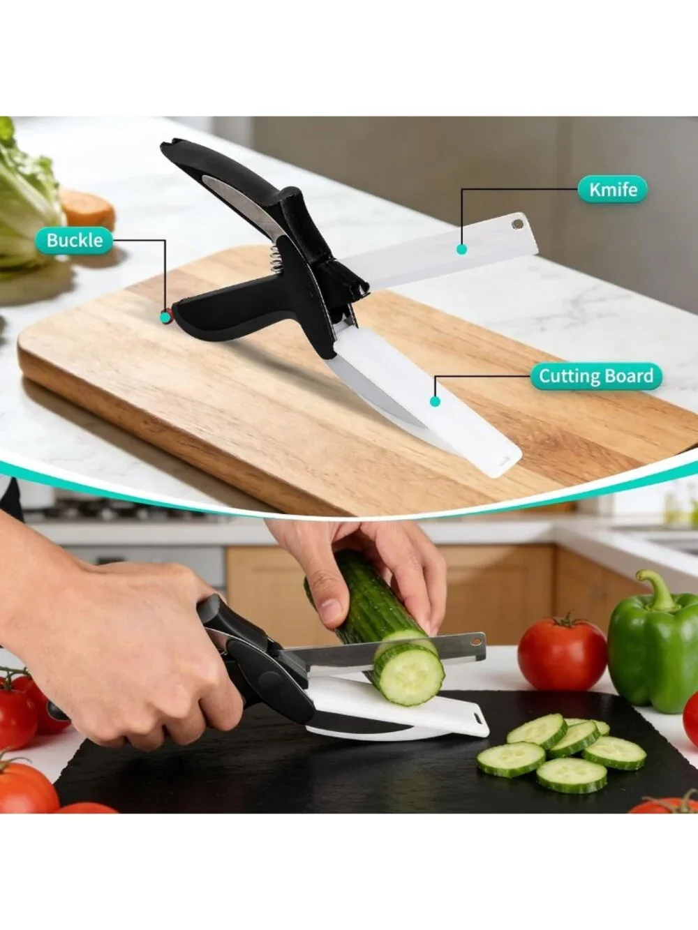 Multi-Purpose 8-Inch Kitchen Shears with Cutting Board - Ideal for Meat